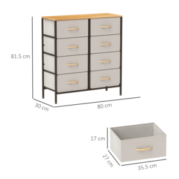 HOMCOM Fabric Chest of Drawers, Industrial Storage Bedroom Dresser with 8 Fabric Drawers, Steel Frame and Wooden Top for Nursery, Living Room, Hallway, Cream White - thumbnail 3