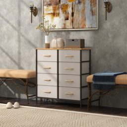HOMCOM Fabric Chest of Drawers, Industrial Storage Bedroom Dresser with 8 Fabric Drawers, Steel Frame and Wooden Top for Nursery, Living Room, Hallway, Cream White - thumbnail 9