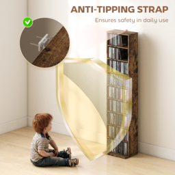 HOMCOM 260 Narrow CD Storage Unit - Rustic Brown - thumbnail 6