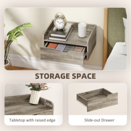 HOMCOM Floating Nightstands Set of 2, Wall Mounted Bedside Table with Drawer for Bedroom, Grey Wood Effect - thumbnail 6