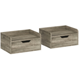 HOMCOM Floating Nightstands Set of 2, Wall Mounted Bedside Table with Drawer for Bedroom, Grey Wood Effect - thumbnail 1