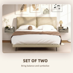 HOMCOM Floating Nightstands Set of 2, Wall Mounted Bedside Table with Drawer for Bedroom, Grey Wood Effect - thumbnail 4