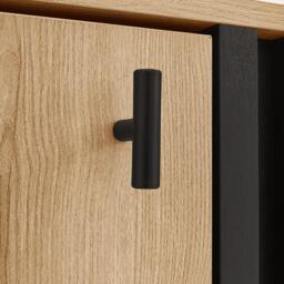 On-Trend Sideboard with Colour-Coordinated Design, Stylish Storage Cabinet with Glass-Front Door, 140L x 41W x 78.5H cm, Black+Wood - Aosom UK - thumbnail 9