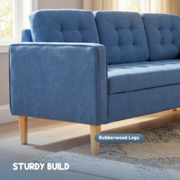 HOMCOM 3 Seater Sofa, 169cm Couch with Hidden Storage, Wood Legs, Blue - thumbnail 5