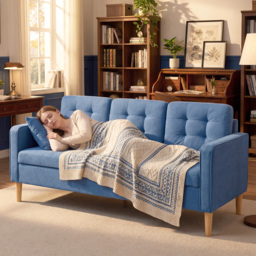 HOMCOM 3 Seater Sofa, 169cm Couch with Hidden Storage, Wood Legs, Blue - thumbnail 9