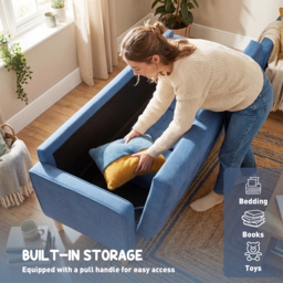 HOMCOM 3 Seater Sofa, 169cm Couch with Hidden Storage, Wood Legs, Blue - thumbnail 6