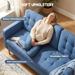 HOMCOM 3 Seater Sofa, 169cm Couch with Hidden Storage, Wood Legs, Blue - thumbnail 4