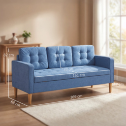 HOMCOM 3 Seater Sofa, 169cm Couch with Hidden Storage, Wood Legs, Blue - thumbnail 3