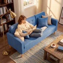 HOMCOM 3 Seater Sofa, 169cm Couch with Hidden Storage, Wood Legs, Blue - thumbnail 7