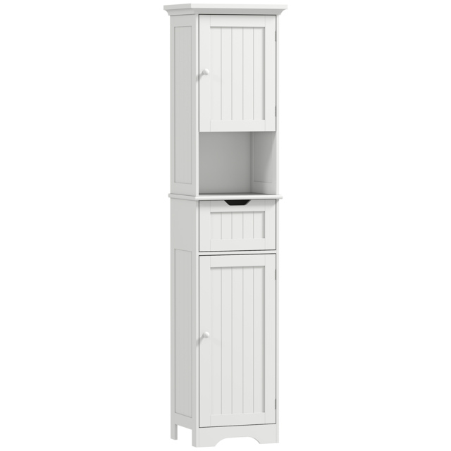HOMCOM Slim Bathroom Storage Cabinet with Sensor Lights, Space-Saving and Modern Design, White - Aosom UK - image 1