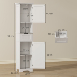 HOMCOM Slim Bathroom Storage Cabinet with Sensor Lights, Space-Saving and Modern Design, White - Aosom UK - thumbnail 3