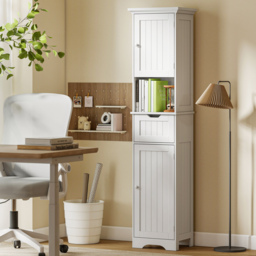 HOMCOM Slim Bathroom Storage Cabinet with Sensor Lights, Space-Saving and Modern Design, White - Aosom UK - thumbnail 8