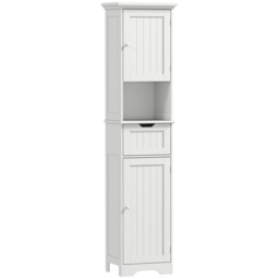 HOMCOM Slim Bathroom Storage Cabinet with Sensor Lights, Space-Saving and Modern Design, White - Aosom UK - thumbnail 1