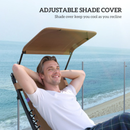 Outsunny Zero Gravity Lounger Chair Set of 2, Folding Reclining Patio Chair with Shade Cover, Cup Holder, Soft Cushion and Headrest, Brown - thumbnail 6