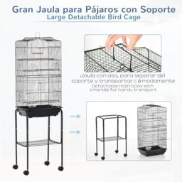 PawHut Bird Cage for Small Birds, Budgie Finch Canary Parakeet Home with Mobile Stand, Slide-out Cleaning Tray, Accessory Shelf, Onyx - Aosom UK - thumbnail 4