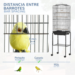 PawHut Bird Cage for Small Birds, Budgie Finch Canary Parakeet Home with Mobile Stand, Slide-out Cleaning Tray, Accessory Shelf, Onyx - Aosom UK - thumbnail 6