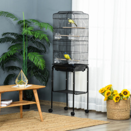 PawHut Bird Cage for Small Birds, Budgie Finch Canary Parakeet Home with Mobile Stand, Slide-out Cleaning Tray, Accessory Shelf, Onyx - Aosom UK - thumbnail 8
