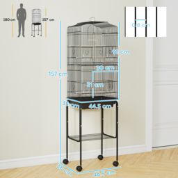 PawHut Bird Cage for Small Birds, Budgie Finch Canary Parakeet Home with Mobile Stand, Slide-out Cleaning Tray, Accessory Shelf, Onyx - Aosom UK - thumbnail 3