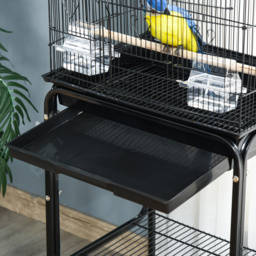 PawHut Bird Cage for Small Birds, Budgie Finch Canary Parakeet Home with Mobile Stand, Slide-out Cleaning Tray, Accessory Shelf, Onyx - Aosom UK - thumbnail 9