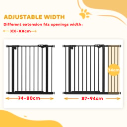PawHut Dog Gate for Stairs Dog Gate Pet Gate with Openable Metal Frame, Slide and Lift the Handle to Pass, 74-94Wcm, Black - Aosom UK - thumbnail 4