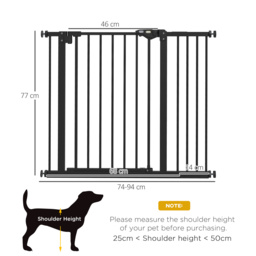 PawHut Dog Gate for Stairs Dog Gate Pet Gate with Openable Metal Frame, Slide and Lift the Handle to Pass, 74-94Wcm, Black - Aosom UK - thumbnail 3