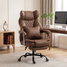 HOMCOM Executive Office Chair, Leathaire Big and Tall Office Chair 180 kg with Wide Seat, Reclining, Lumbar Support, Brown - thumbnail 2