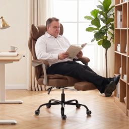 HOMCOM Executive Office Chair, Leathaire Big and Tall Office Chair 180 kg with Wide Seat, Reclining, Lumbar Support, Brown - thumbnail 8
