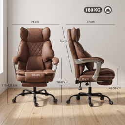 HOMCOM Executive Office Chair, Leathaire Big and Tall Office Chair 180 kg with Wide Seat, Reclining, Lumbar Support, Brown - thumbnail 3