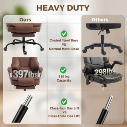HOMCOM Executive Office Chair, Leathaire Big and Tall Office Chair 180 kg with Wide Seat, Reclining, Lumbar Support, Brown - thumbnail 6
