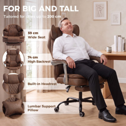 HOMCOM Executive Office Chair, Leathaire Big and Tall Office Chair 180 kg with Wide Seat, Reclining, Lumbar Support, Brown - thumbnail 4