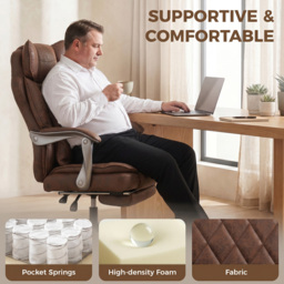 HOMCOM Executive Office Chair, Leathaire Big and Tall Office Chair 180 kg with Wide Seat, Reclining, Lumbar Support, Brown - thumbnail 5