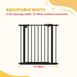 PawHut Adjustable Metal Dog Gate, Safety Barrier for Pets, 74-80cm Wide, Easy Installation, Black - Aosom UK - thumbnail 4