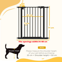 PawHut Adjustable Metal Dog Gate, Safety Barrier for Pets, 74-80cm Wide, Easy Installation, Black - Aosom UK - thumbnail 3