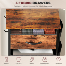 HOMCOM Chest of Five Fabric Drawers - Rustic Brown - thumbnail 4