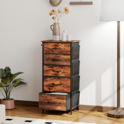 HOMCOM Chest of Five Fabric Drawers - Rustic Brown - thumbnail 2