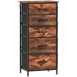 HOMCOM Chest of Five Fabric Drawers - Rustic Brown - thumbnail 1