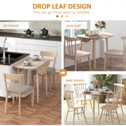 HOMCOM Round Wood Dining Table for 4-person, Folding Kitchen Table with Wood Legs for Dining Room, Drop Leaf Dining Table, Natural - Aosom UK - thumbnail 4