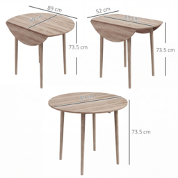 HOMCOM Round Wood Dining Table for 4-person, Folding Kitchen Table with Wood Legs for Dining Room, Drop Leaf Dining Table, Natural - Aosom UK - thumbnail 3