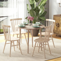 HOMCOM Round Wood Dining Table for 4-person, Folding Kitchen Table with Wood Legs for Dining Room, Drop Leaf Dining Table, Natural - Aosom UK - thumbnail 2