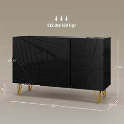 HOMCOM Modern Luxe High Gloss Sideboard, with Hairpin Legs - White - Aosom UK - thumbnail 3