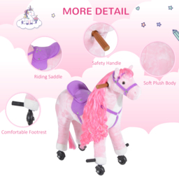 HOMCOM Kids Plush Ride On Walking Horse W/Sound-Pink - thumbnail 4