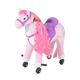HOMCOM Kids Plush Ride On Walking Horse W/Sound-Pink - thumbnail 1
