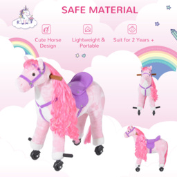 HOMCOM Kids Plush Ride On Walking Horse W/Sound-Pink - thumbnail 7