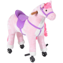 HOMCOM Kids Plush Ride On Walking Horse W/Sound-Pink