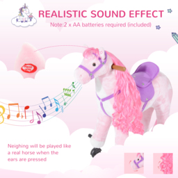 HOMCOM Kids Plush Ride On Walking Horse W/Sound-Pink - thumbnail 6