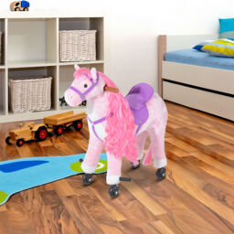 HOMCOM Kids Plush Ride On Walking Horse W/Sound-Pink - thumbnail 2