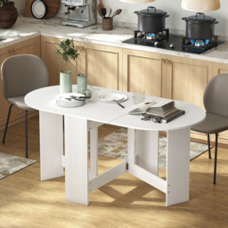 HOMCOM Folding Dining Table, Drop Leaf Table for Small Spaces, Oval Tabletop for Dining Room, Ash Wood-Effect - thumbnail 2
