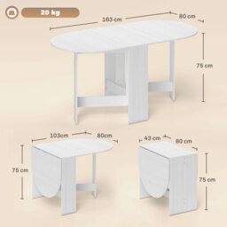 HOMCOM Folding Dining Table, Drop Leaf Table for Small Spaces, Oval Tabletop for Dining Room, Ash Wood-Effect - thumbnail 3