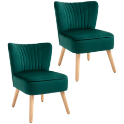 HOMCOM Velvet Accent Chair Occasional Tub Seat Padding Curved Back with Wood Frame Legs Home Furniture Set of 2 Green - Aosom UK - thumbnail 1