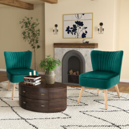 HOMCOM Velvet Accent Chair Occasional Tub Seat Padding Curved Back with Wood Frame Legs Home Furniture Set of 2 Green - Aosom UK - thumbnail 2